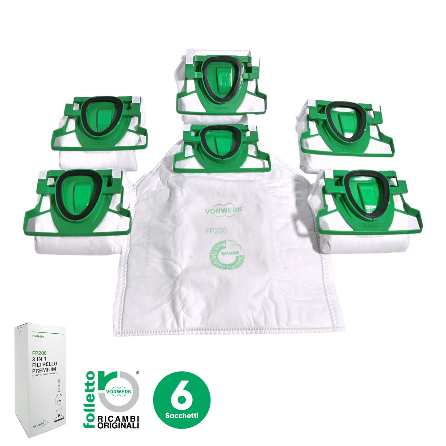 Folletto VK200/VK220S Confezione da 6 Sacchetti Originali - Massima Efficienza di Filtrazione