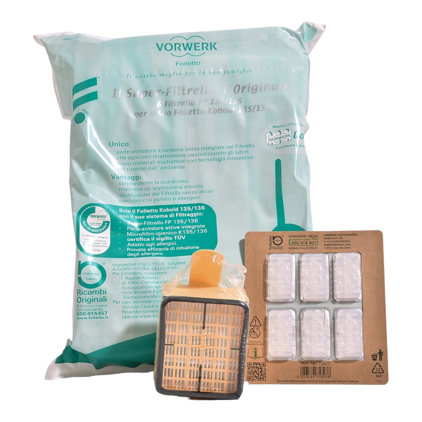 Folletto VK135/136 Set Farfalla Originale 6x Sacchetti + Dovina + Microfiltro Vorwerk